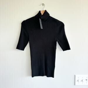 Banana Republic Best Ribbed Short Sleeve Turtleneck Pullover Sweater Black L NWT